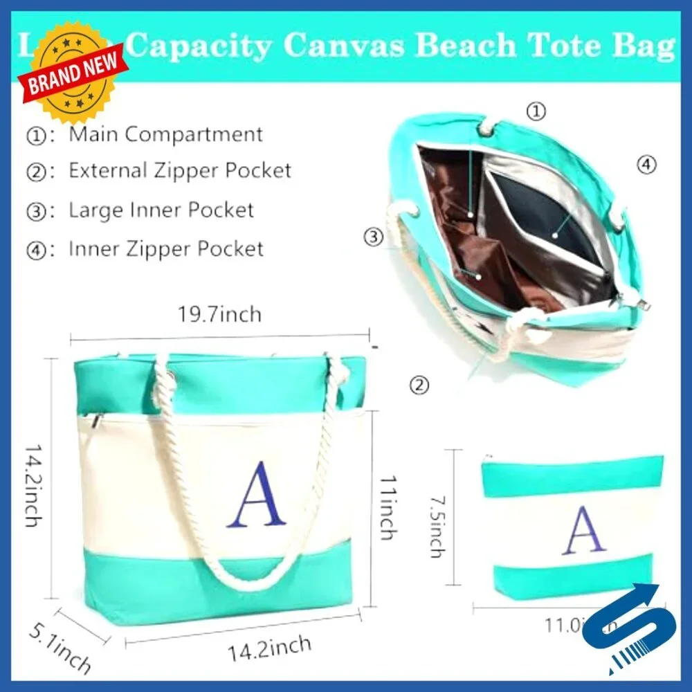 Personalized Monogram Tote Bag Large Waterproof Beach Pool Swim Essentials